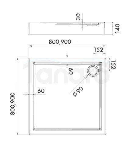 AQUAFORM - Brodzik prysznicowy kwadratowy SLEEK biały 80X80X14/3 FI90