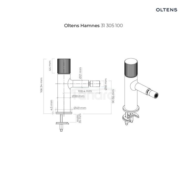 Oltens Hamnes bateria bidetowa stojąca czarny mat 31305300