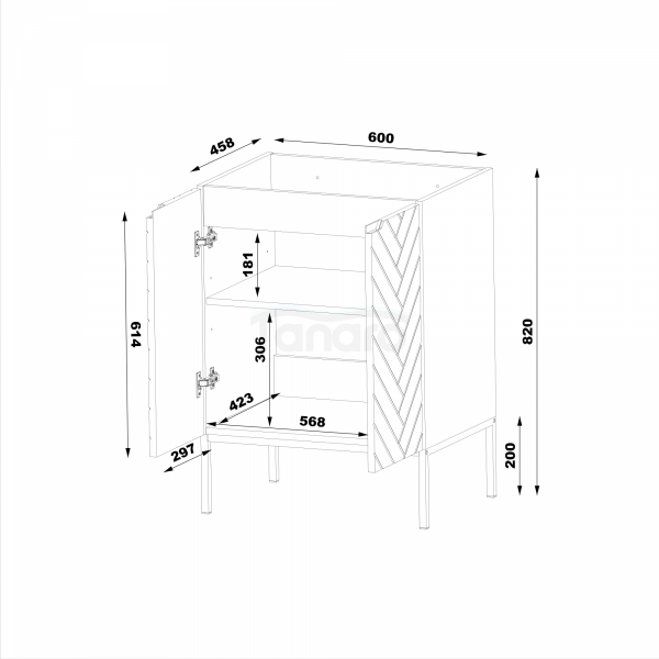 MEGSTYL ASPEN-09 - Szafka Pod Umywalkę 2D 60cm kaszmir złoty stelaż ASPEN-000026