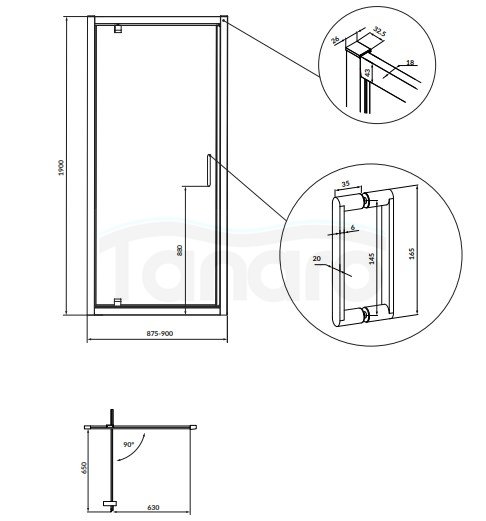 CERSANIT - Drzwi PIVOT kabiny prysznicowej ARTECO 90x190 czarne  S913-012