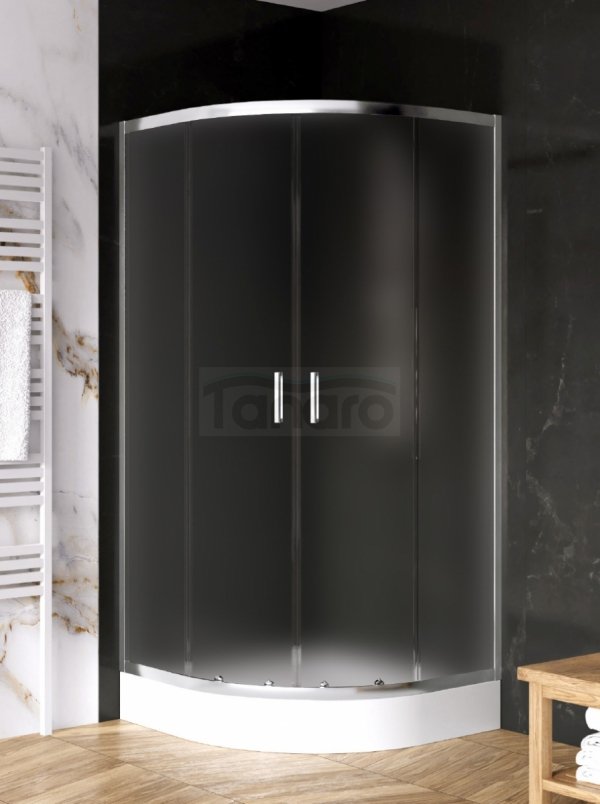 NEW TRENDY Zestaw - Kabina prysznicowa SUVIA półokrągła R55 80x80x206 drzwi przesuwne szkło satyna 5mm z powłoką Active Shield + Brodzik prysznicowy MARO ZS-0041