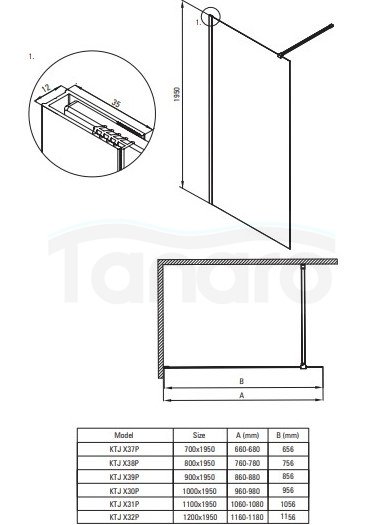 DEANTE - Ścianka prysznicowa PRIZMA walk-in 120 szkło transparentne, profil - bianco  KTJ_A32P