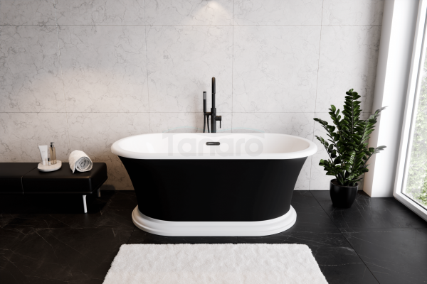 BESCO Wanna wolnostojąca Ziva B&amp;W 160x75 + klik-klak z przelewem szczelinowym gun metal #WWA160ZBSGR