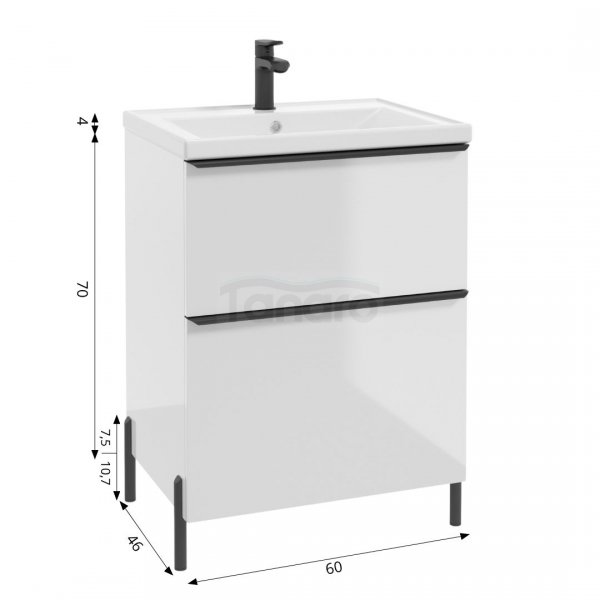 DEFTRANS szafka pod umywalkę z dwiema szufladami Nino D60 biały połysk 304-D-06003