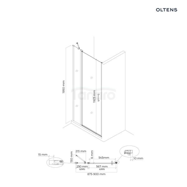 Oltens Verdal drzwi prysznicowe 90 cm czarny mat/szkło przezroczyste 21204300