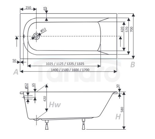 AQUAFORM - Wanna akrylowa prostokątna ARCLINE-2 biała 150x70x58 + stelaż  AQ.243-053110