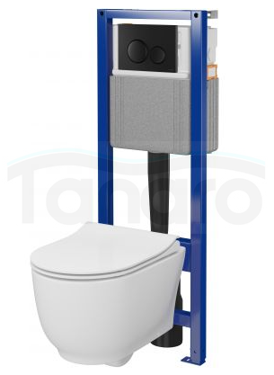 CERSANIT - Zestaw C697 stelaż podtynkowy mechaniczny SYSTEM 40 MECH + miska zawieszana bezkołnierzowa LUNA CleanOn + deska duroplastowa SLIM wolnoopadająca z funkcją łatwego wypinania + przycisk czarny matowy  S4028-002