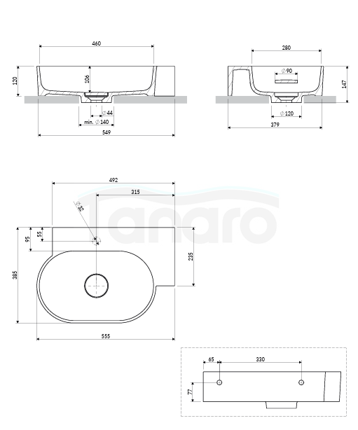 OMNIRES umywalka nablatowa/wisząca OVO M+ prawa, 55 x 38 cm coral mat OVO555UWPCO