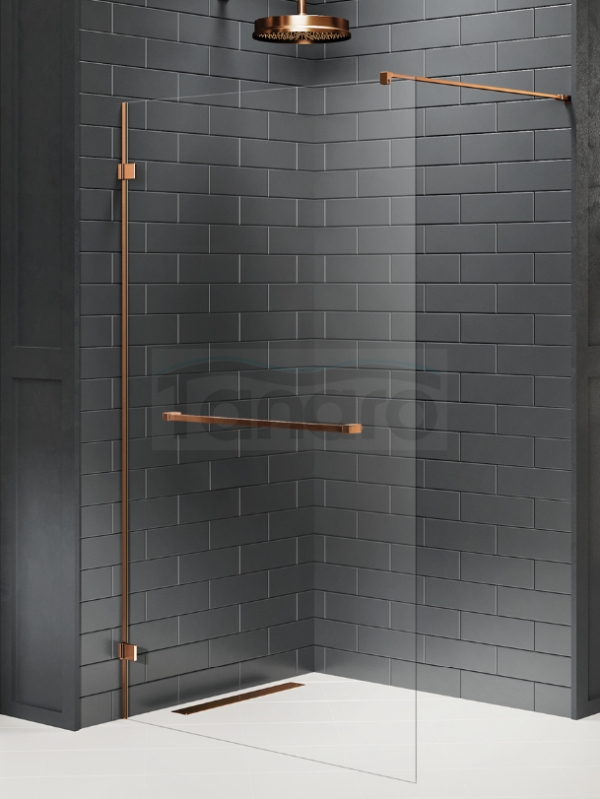 NEW TRENDY  Kabina prysznicowa AVEXA COPPER BRUSHED walk-in U 140x200 szkło czyste 8mm Active Shield 2.0  EXK-7173