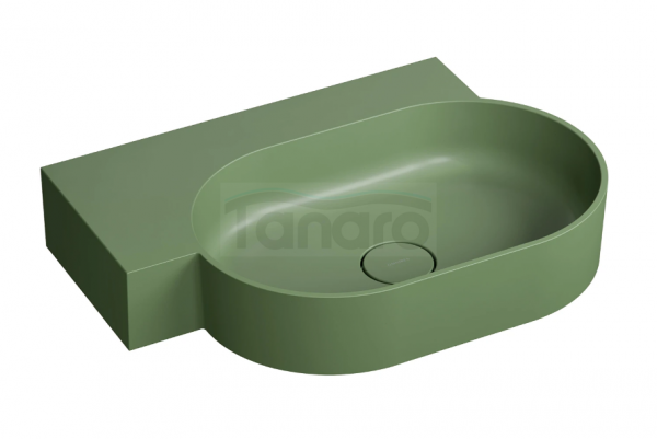 OMNIRES umywalka nablatowa/wisząca OVO M+ lewa, 64 x 44 cm olive mat OVO645UWLOL