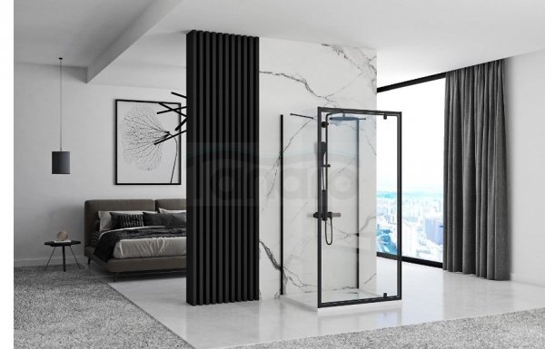 REA - Kabina Prysznicowa Przyścienna RAPID SWING Black-Czarna  /drzwi 100 + ścianka 80 x2 + ramię x2/