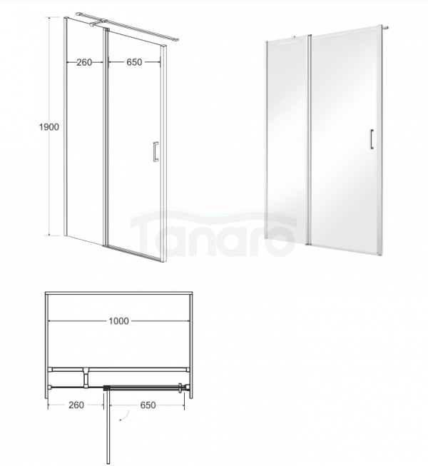 BESCO Drzwi wnękowe prysznicowe uchylne EXO-C BLACK 100cm ECB-100-190C