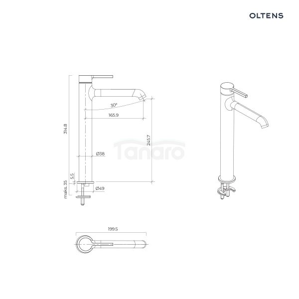 Oltens Rann bateria umywalkowa stojąca wysoka chrom 32405100