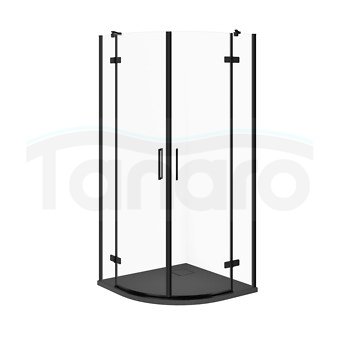 CERSANIT - SET C630 - Kabina półokrągła CITY by Cersanit 90x90X195 czarna szkło transparentne + brodzik TAKO Slim szary mat  S4004-093