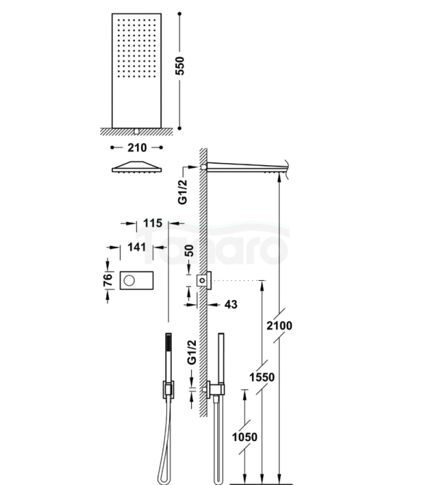 TRES SHOWER TECHNOLOGY Zestaw elektronicznej baterii termostatycznej podtynkowej 2-drożnej Shower technology prysznicowej-09286551