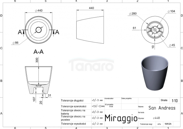 MIRAGGIO Umywalka SAN ANDREAS 0000236