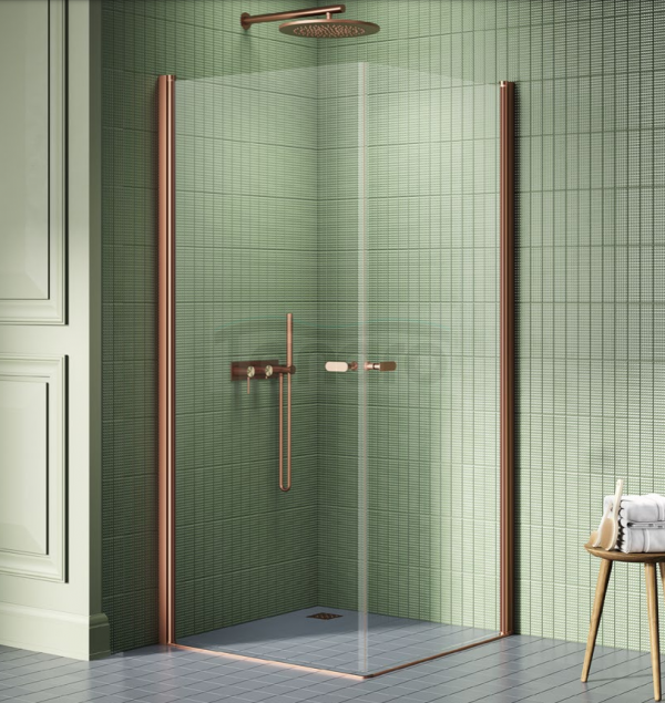 NEW TRENDY Kabina prysznicowa NEW SOLEO COPPER BRUSHED 2D prostokątna U 80x100x195 szkło czyste 6mm Active Shield - wahadłowe K-2013