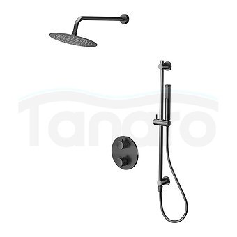 CERSANIT - Set B916 zestaw podtynkowy ZEN by Cersanit czarny gun metal z baterią termostatyczną wannowo-natryskową z boksem  S952-046