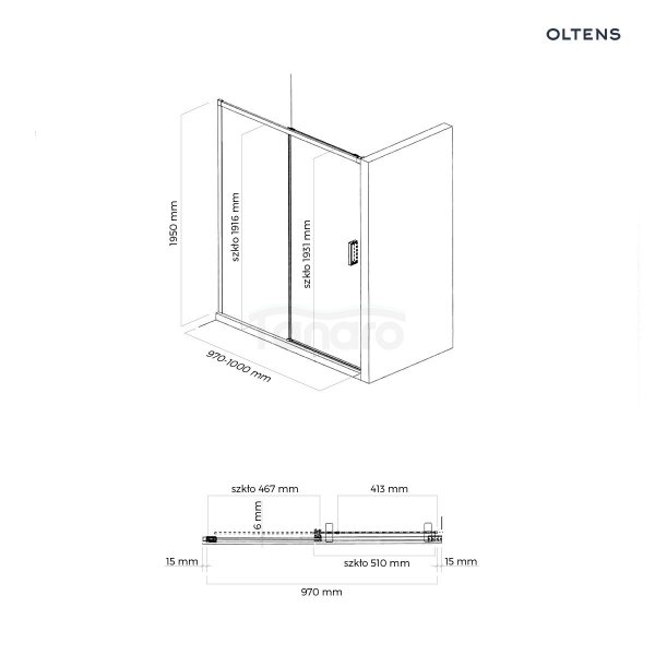 Oltens Breda drzwi prysznicowe 100 cm chrom/szkło przezroczyste 21213100