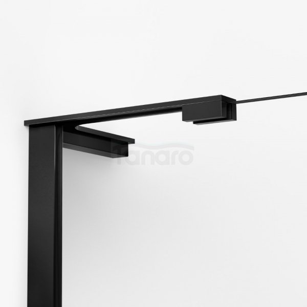 NEW TRENDY Kabina prysznicowa NESTA BLACK WALK-IN U 90x200 szkło czyste 8mm Active Shield 2.0 - WSPORNIK KĄTOWY K-1724-WL