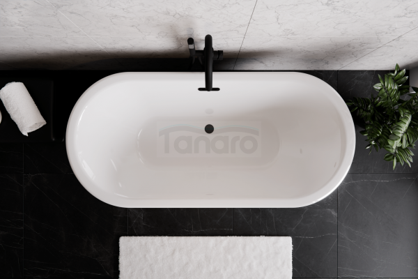 BESCO Wanna wolnostojąca Ziva Matt B&amp;W 160x75 + klik-klak z przelewem szczelinowym gun metal #WMA160ZBSGR