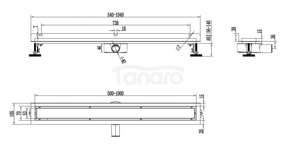 AQUALINE Odpływ liniowy przyścienny 2w1 ze stałym syfonem 80cm LS04800