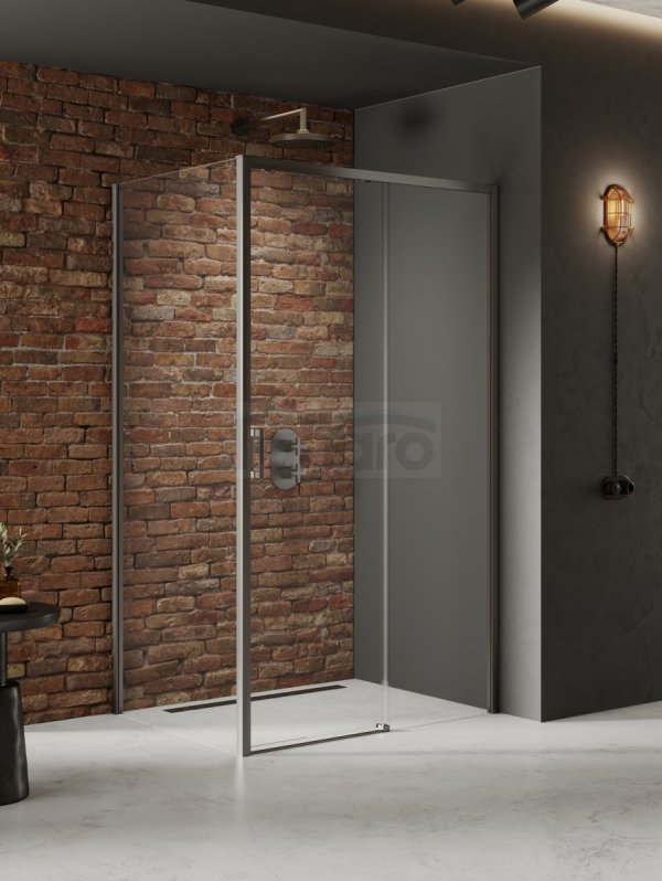 NEW TRENDY Kabina prysznicowa PRIME GUNMETAL BRUSHED 1D prostokątna P 100x80x200 szkło czyste 6mm Active Shield 2.0 D-0886A/D-0353B