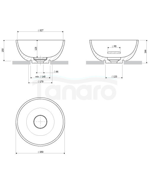 OMNIRES umywalka nablatowa, Ø35 cm SHELL M+ ash grey mat SHELL350UNAG