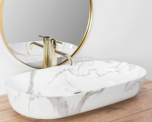 REA - Umywalka Ceramiczna Nablatowa CLEO 81 Marmo Shiny