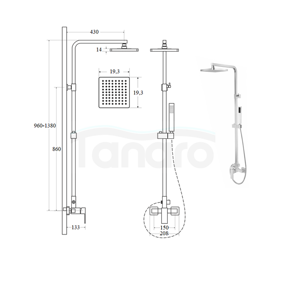 BESCO Zestaw prysznicowy natynkowy Modern / Varium chrom BP-MVN-CH