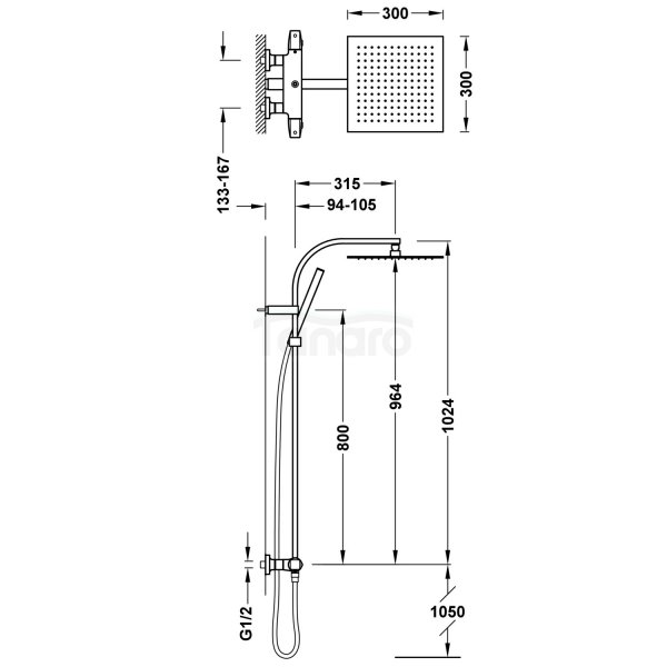 TRES OVER-WALL Zestaw baterii termostatycznej naściennej 2-drożnej prysznicowej Over-wall- biały mat 19039305BM