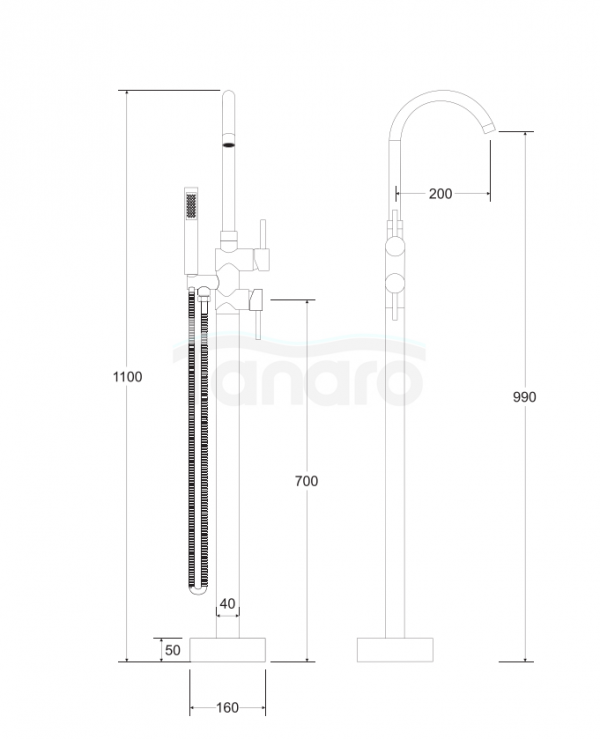 BESCO - Bateria wannowa wolnostojąca ILLUSION II ZŁOTO BW-III-ZL wysokość 110cm 