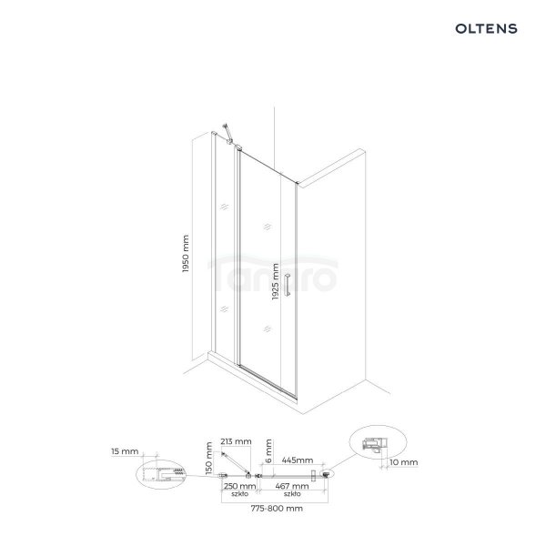 Oltens Verdal drzwi prysznicowe 80 cm czarny mat/szkło przezroczyste 21203300