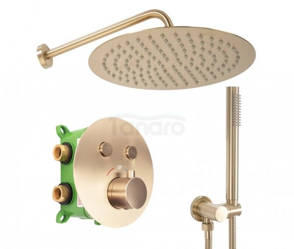 REA - Zestaw Prysznicowy Podtynkowy LUNGO MILER GOLD złoty szczotkowany z termostatem + BOX