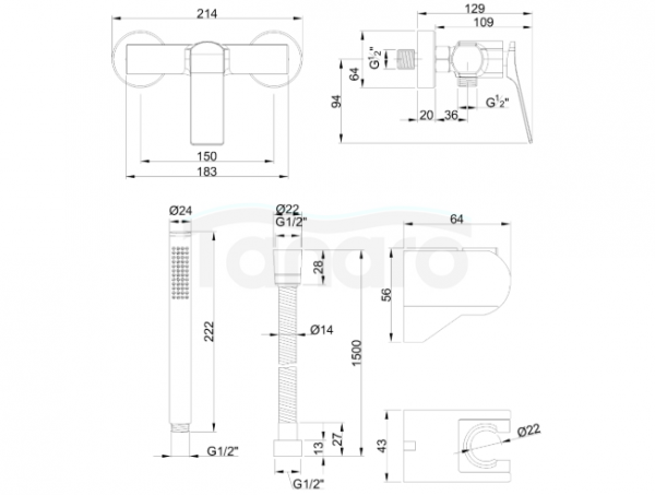 INVENA Bateria natryskowa z zestawem natryskowym w komplecie Neri Plus miedź BN-P1-014-L