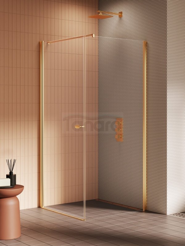 NEW TRENDY Kabina prysznicowa NEW SOLEO GOLD BRUSHED 1D kwadratowa U 70x70x195 szkło czyste 6mm Active Shield 2.0 - wsp. równoległy K-4170-WP
