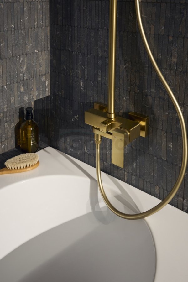 ARMATURA KRAKÓW KFA Zestaw natryskowo wannowy deszczownia z baterią natryskową i składaną wylewką wannową LOGON BRUSHED LIGHT GOLD 5136-925-39