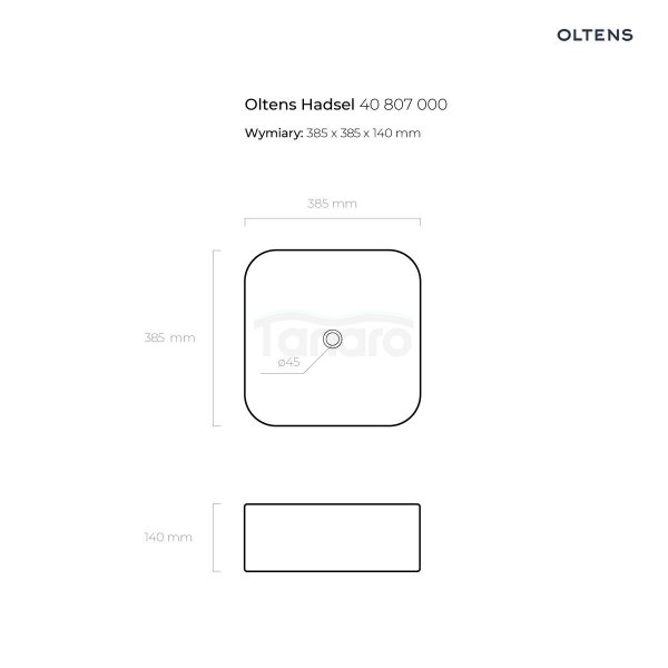Oltens Hadsel umywalka 38,5 cm nablatowa kwadratowa z powłoką SmartClean biała 40807000