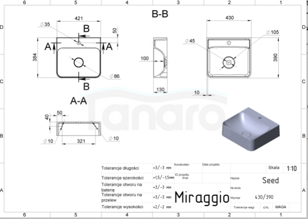 MIRAGGIO Umywalka SEED 43x39cm biała 0000238