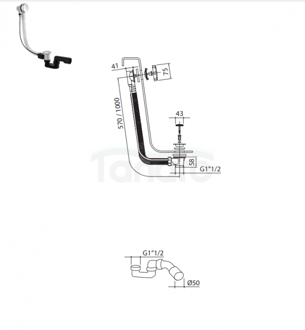VEDO Przelew syfon wannowy z korkiem automatycznym I CLASSIC 242A/100/BI - biały mat