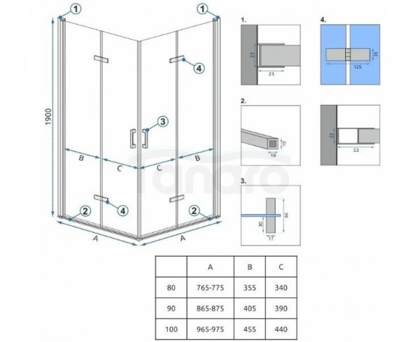 REA - Kabina prysznicowa MOLIER Chrome Double 100X100 podwójne drzwi
