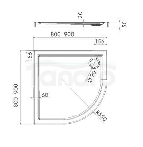 AQUAFORM - Brodzik prysznicowy półokrągły SLIM biały 90X90X5/3 R550  