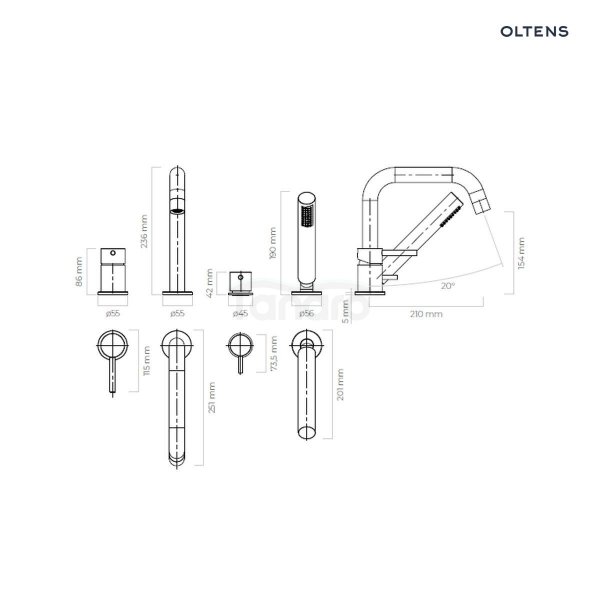 Oltens Molle bateria wannowo-prysznicowa 4-otworowa złoto szczotkowane 34200810