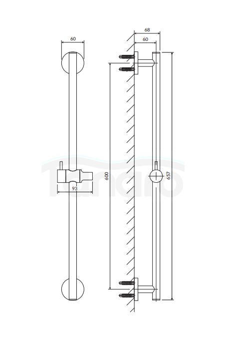 OMNIRES Drążek prysznicowy, 66 cm DR12CP