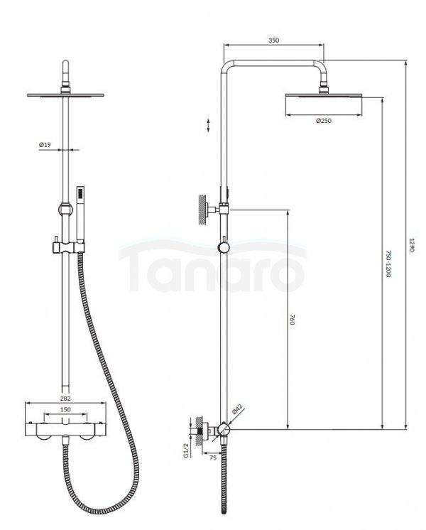 OMNIRES Termostatyczny system zestaw prysznicowy natynkowy miedź szczotkowana Y1244SUCPB