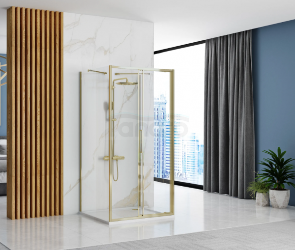 REA - Kabina Prysznicowa Przyścienna RAPID SLIDE GOLD/ZŁOTA drzwi 120 + ścianka 100 x2 + ramię x2