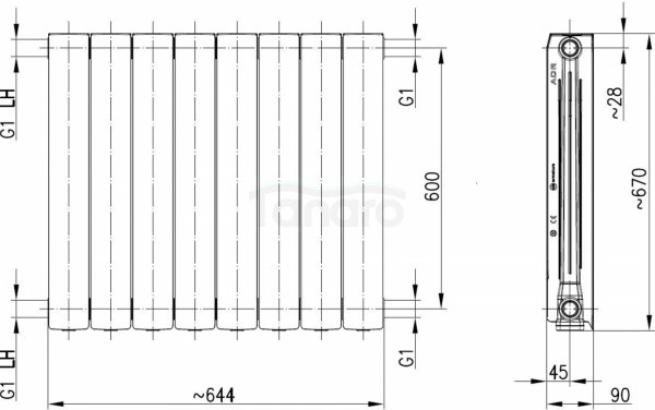 ARMATURA KRAKÓW KFA Grzejnik aluminiowy ADR 600 8-elementowy czarny 764-080-81
