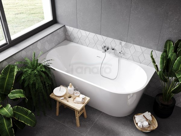 BESCO Wanna wolnostojąca przyścienna Zoya 170x80 Lewa + maskownica syfonu z przelewem czarna #WAS-170-ZLC