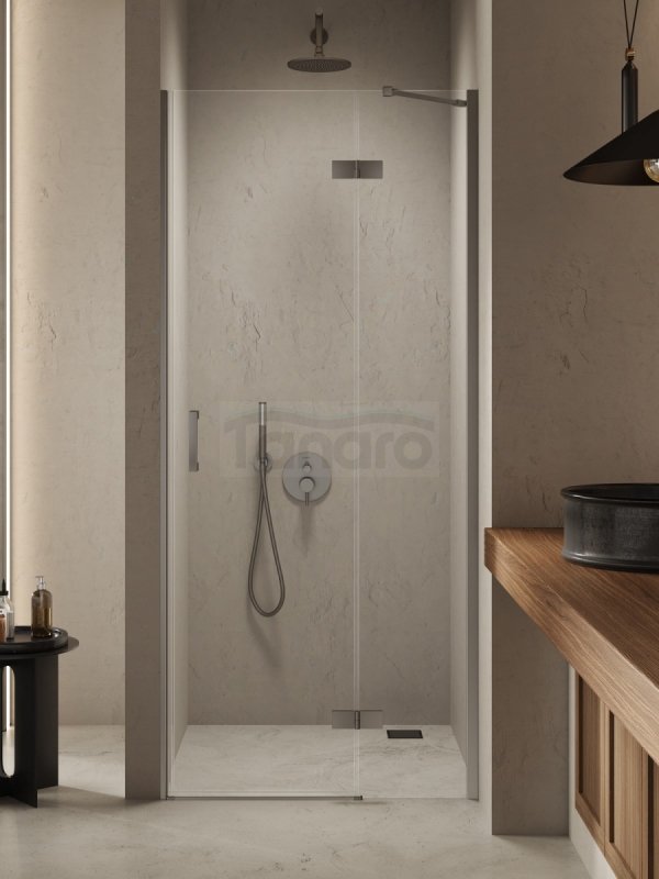NEW TRENDY Drzwi wnękowe NESTA GUNMETAL BRUSHED 1D P 80x200 czyste 6mm Active Shield 2.0 D-0928A