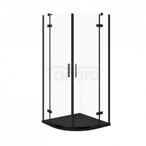 CERSANIT - SET C619 - Kabina półokrągła CITY by Cersanit 80x80X195 czarna szkło transparentne + brodzik TAKO Slim czarny mat  S4004-082